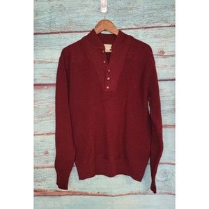 L.L Bean 100% Wool 1/2 Button Down Sweater Made in USA Maroon Vintage Medium